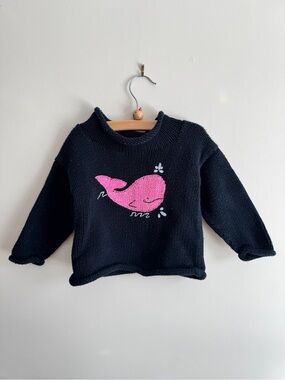 Black Knit Sweater with Pink Whale Graphic